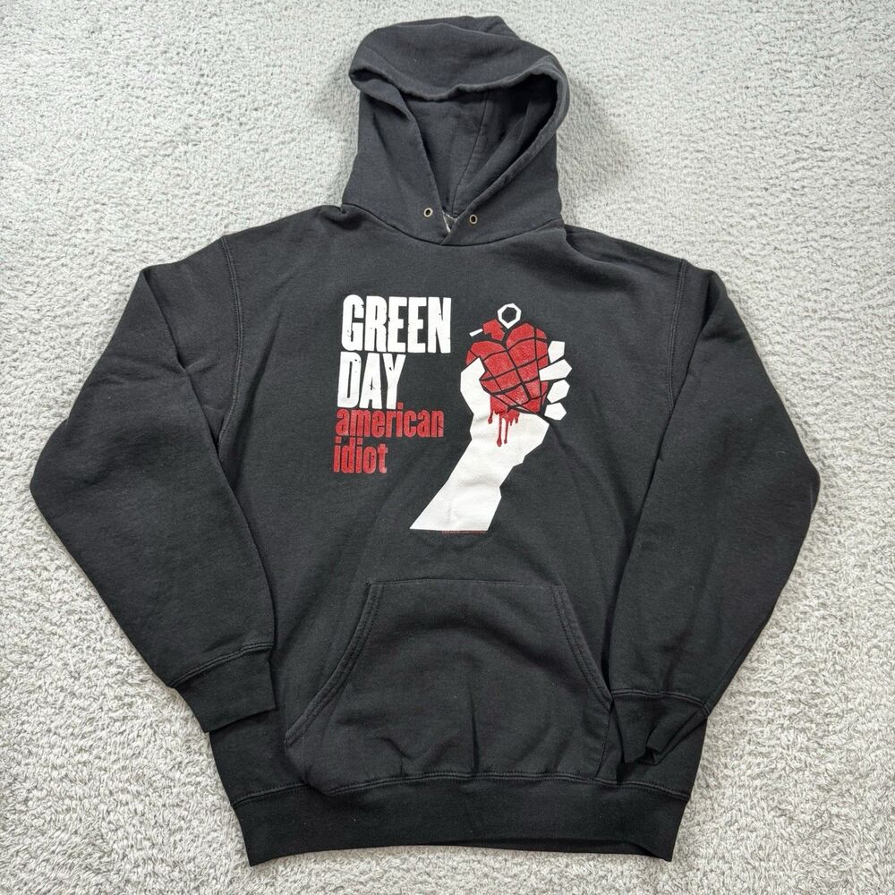 Vintage Green Day 2004 American Idiot Hoodie Size M Black Punk Rock Band Y2K